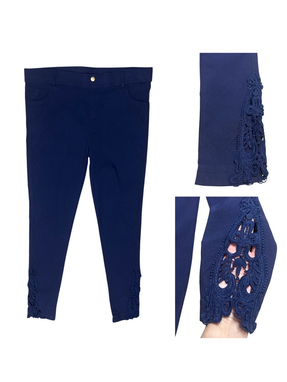 NWOT Amaryllis Navy Blue Lace-Trim Skinny Leg Pants